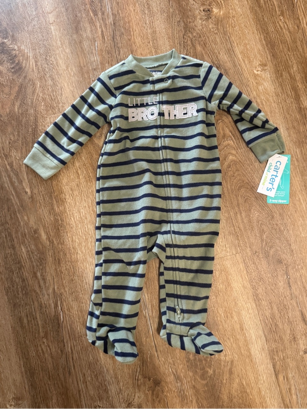Carter's Olive & Navy Striped 'Little Brother' Footed One-Piece